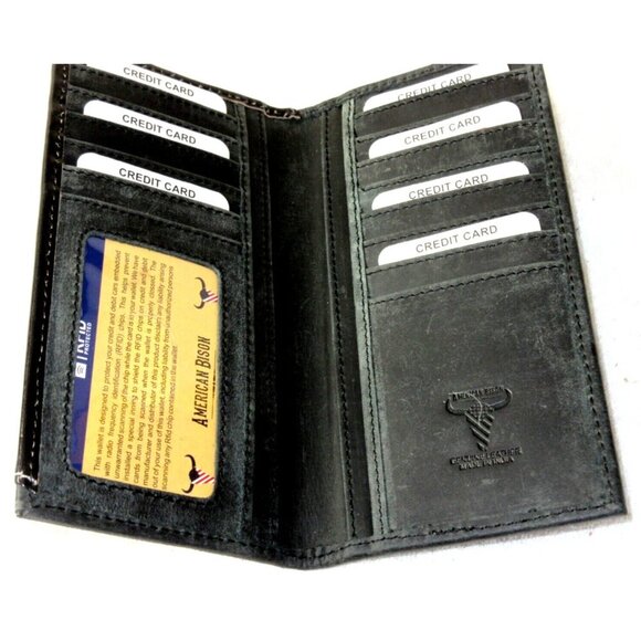 American Bison Men's Buffalo Nickel Concho Rodeo Black Leather Wallet NEW - Picture 2 of 7